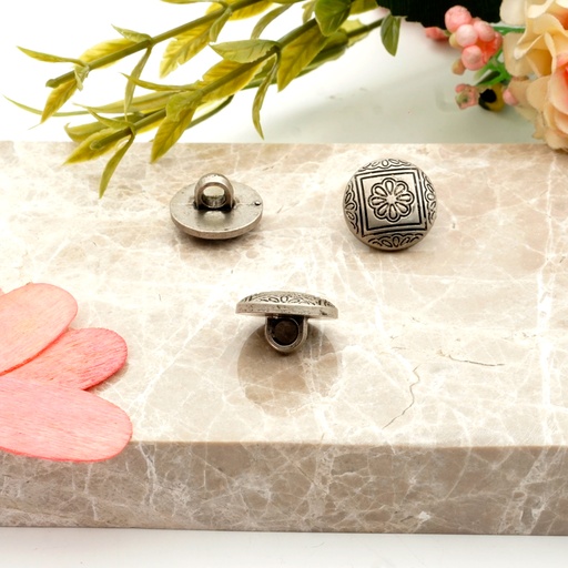 [PB450 ANTIQUE SILVER] Flower Design Round Shank Button