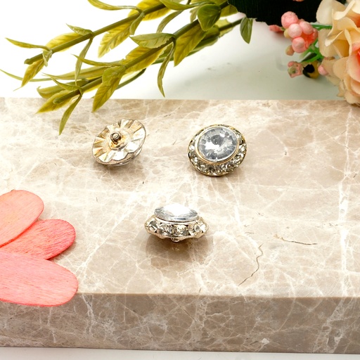 [PB502 SILVER] Round Shaped Acrylic Stone Inside Crystal Button
