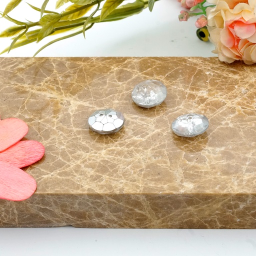 [PB503 CRYSTAL WHT] Silver Base 2 Hole Crystal Button