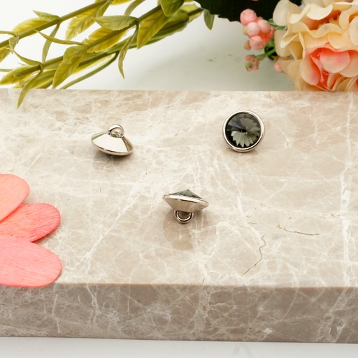 [PB204 BLACK DIAMOND] Silver Base Crystal Shank Button