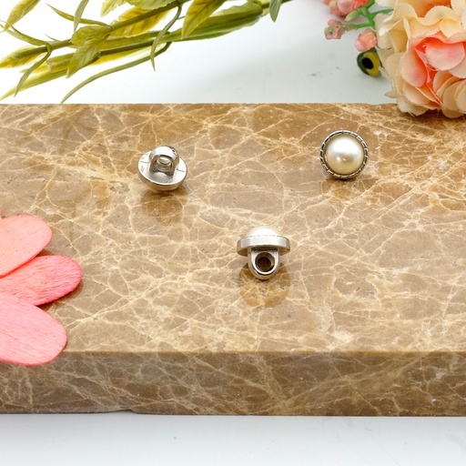 [PB515 WHITE SILVER] Border Design Centre Pearl Shank Button