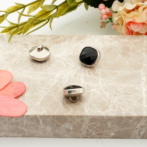 [PB11-6 BLACK SILVER] Square Shape & Pattern Shank Button