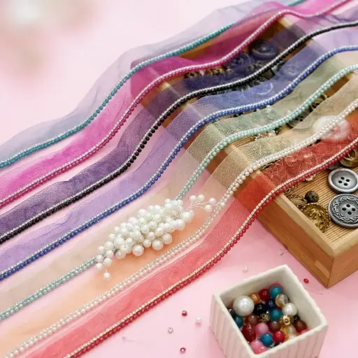 Decorative Pearl & Crystal Edge Fancy Lace