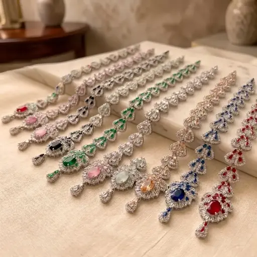 Silver Base Fancy Kundan Button Patti