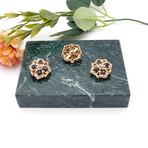 [FB411 BLACK GOLD] Luxe Style Flower Rhinestone Button