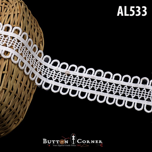 [AL533-WHITE] Double Side Border Shuttle Lace