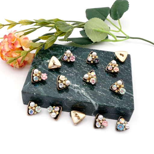 [FB327 ASSORTED] Triangle Shape Flower Rhinestone Button