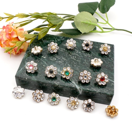[MBT321 ASSORTED] Flower Shape Rhinestone Fancy Button