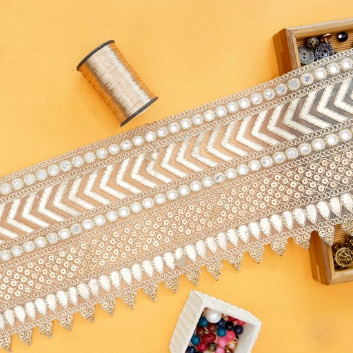 [FANL1498 GOLD] Fancy Metallic Yarn Sequence Lace