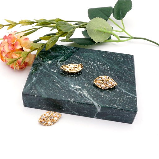 [FA441 GOLD] Gold Base Leaf Shape Rhinestone Button