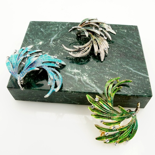 Rhinestone Phoenix Feather Brooch