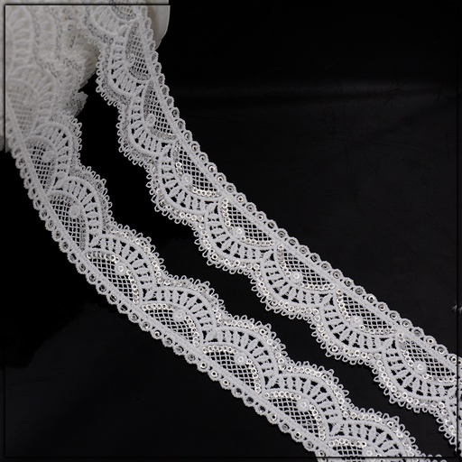 [AL742-WHITE] One Side Border Shuttle Sequence Lace