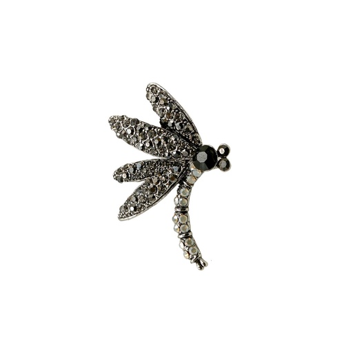 [8653 BLK GUN BLK] Dragonfly Rhinestones Wings Brooch