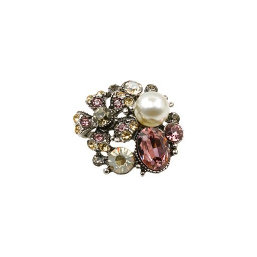 [11090 AMETHYST + JONQUIL] Abstract Flower With Pearl & Crystal Brooch