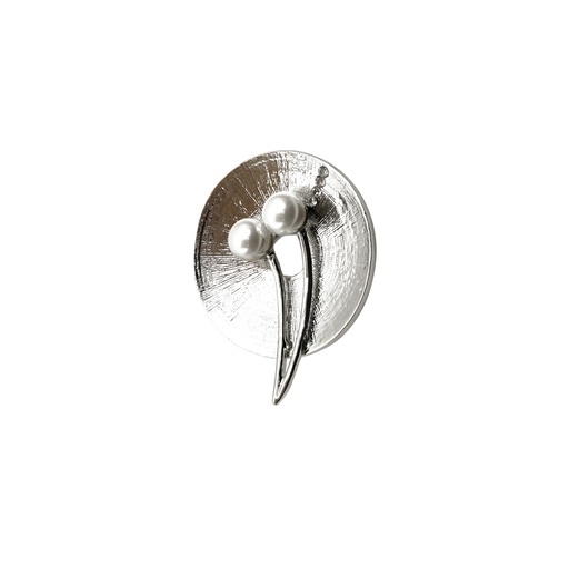 [2658 SILVER] Shiny Silver Brooch With Pearl & Diamond