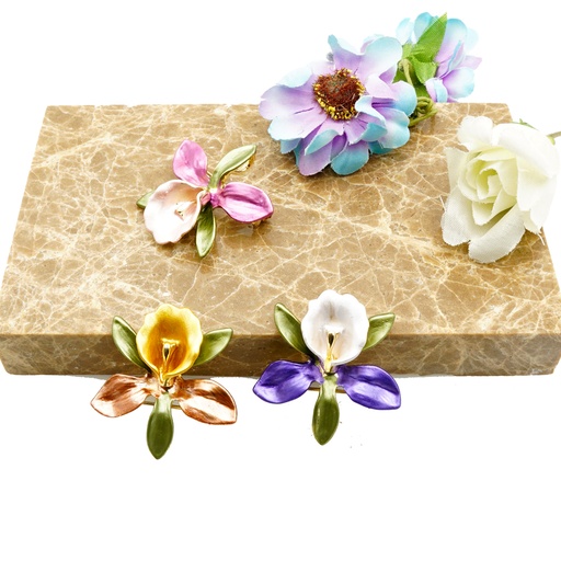Enamel Coated Iris Orchid Brooch
