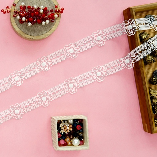[83892-2 WHITE] Double Side Border Shuttle Lace
