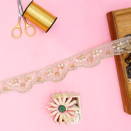 [FANL1502 ROSE GOLD] Fancy Glass Beads Sequence Lace