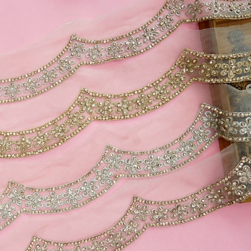 Fancy Metallic Yarn Crystals Lace