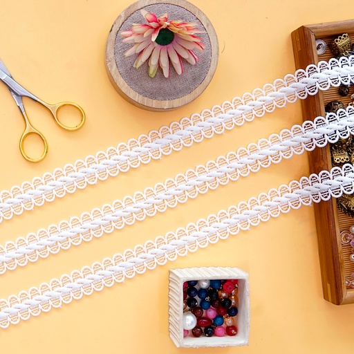 [AL565/12324-2 WHT] Double Side Border Shuttle Lace
