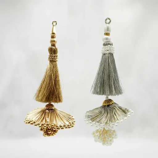 Fancy Metallic Yarn Gota Cap Pearl Tassel