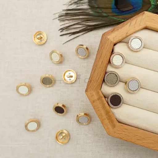 Gold Plated Braided Border Dotted Shirt Button