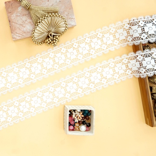 [811176-5 WHITE] Double Side Border Shuttle Lace