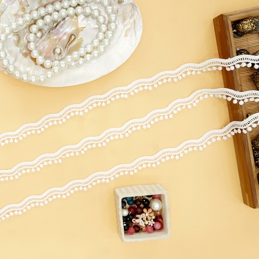 [811440-1 WHITE] One Side Border Shuttle Lace
