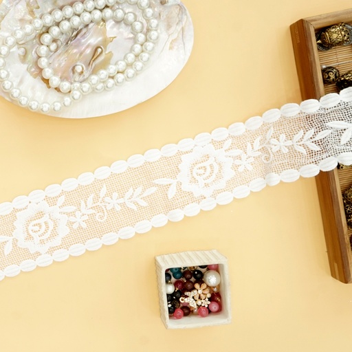 [88483-6 WHITE] Double Side Border Net Lace