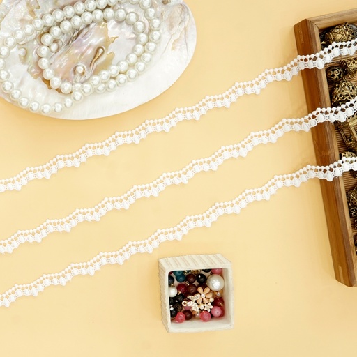 [83446A1 WHITE] One Side Border Shuttle Lace