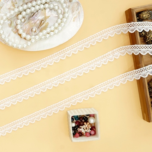 [83991-2 WHITE] One Side Border Shuttle Lace