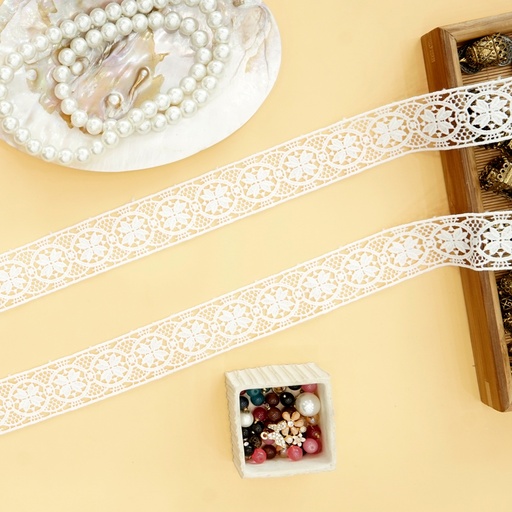 [82569-3 WHITE] Double Side Border Shuttle Lace
