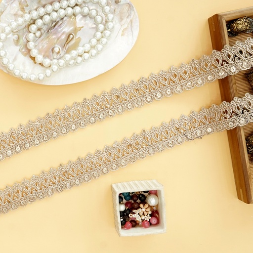 [FANL1513 GOLD] Fancy Metallic Yarn Sequence Lace