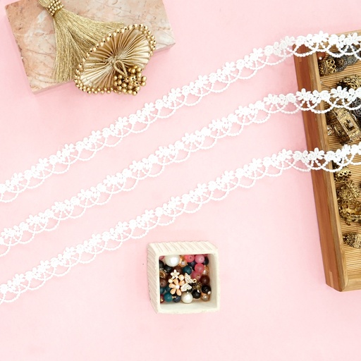 [AL2066 WHITE] Flower Design Shuttle Scallop Lace