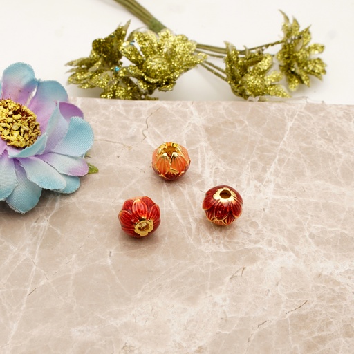 [MKB02-3 ORANGE] Lotus Flower Enamel Spacer Beads