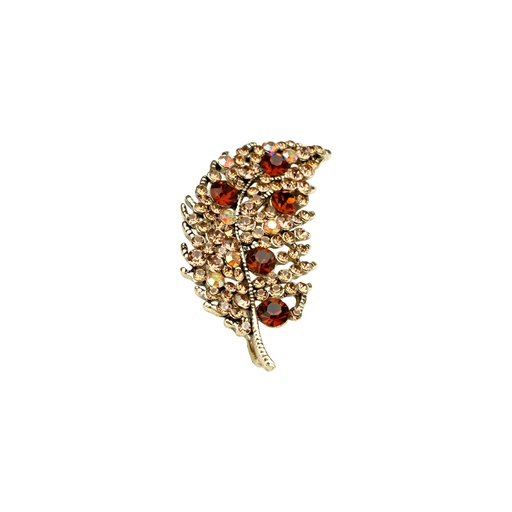 [9194 L C TOPAZ] Leaf Brooch With Diamonds