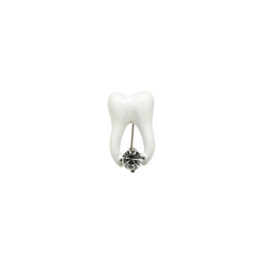 [9975 WHITE] Enamel Tooth Brooch With Diamond