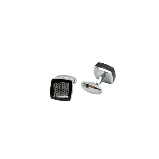 [CF340-4 BLK NONTOXIC WHT] Herringbone Crest Square Shape Cufflink