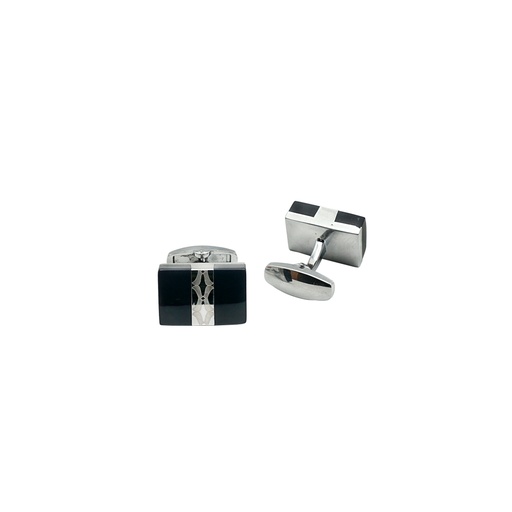 [CF340-5 NY BLUE NONTOXIC WHT] Etched Pattern Square Shape Cufflink