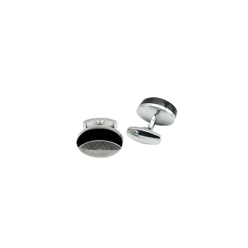 [CF340-7 BLK NONTOXIC WHT] Check Design Oval Shape Cufflink