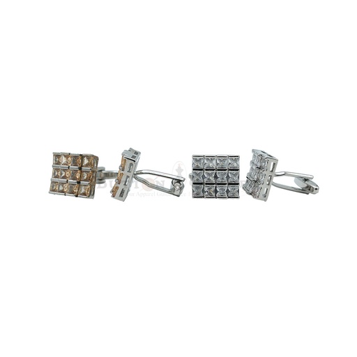 Silver Plated Zicron Stone Square Cufflink