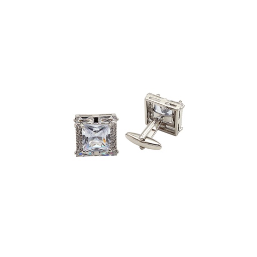 [CF780-7 CRYSTAL WHT] Silver Plated Crytsal Square Cufflink