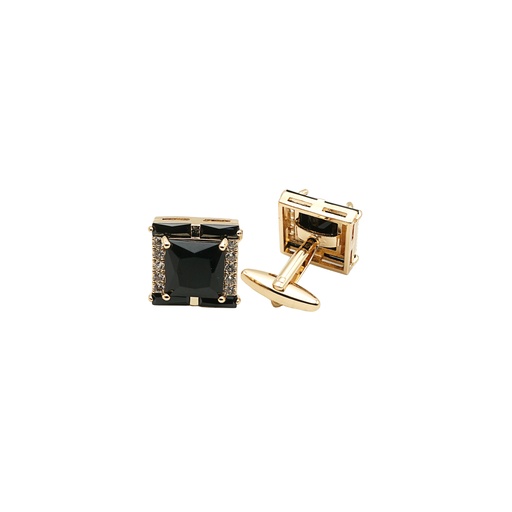 [CF780-8 JET] Gold Plated Crystal Zircon Square Cufflink