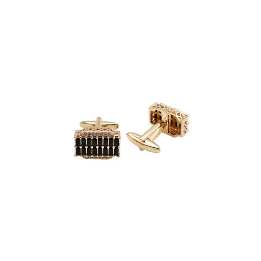 [CF780-9 JET] Gold Plated Zircon Stone Rectangle Cufflink