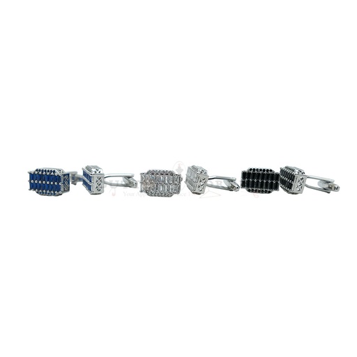 Silver Plated Zircon Stone Rectangle Cufflink