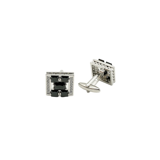 [CF780-11 JET] Silver Plated Crystal Square Cufflink