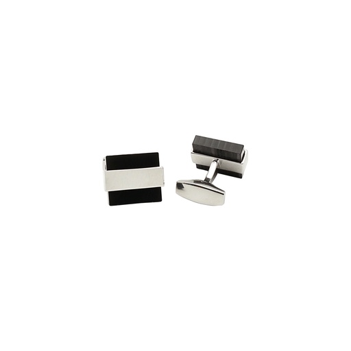 [CF1100-4 BLK NONTOXIC WHT] Black Onyx Classy Square Cufflink