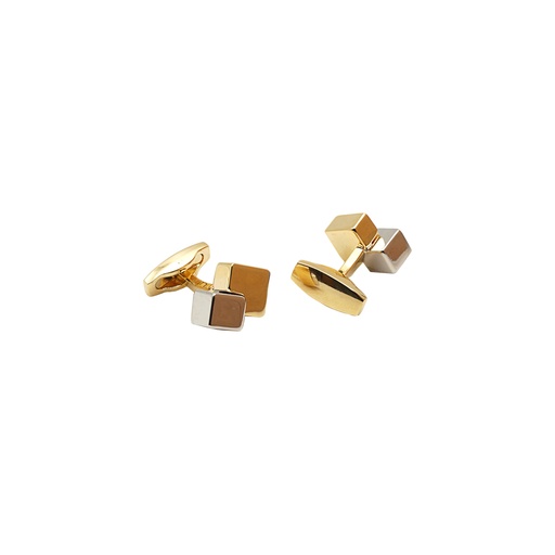 [CF1100-6] Silver Gold Double Cube Geometry Cufflink