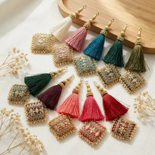 Embroidery Thread, Metallic Yarn, Pearl & Crystal Tassel