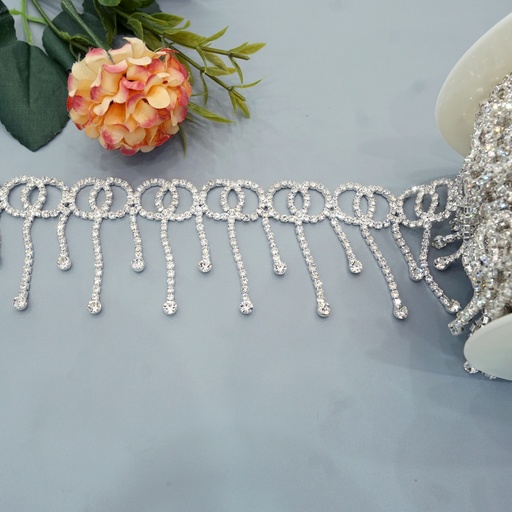 [LSM-033 CRYSTAL WHT] Crystal Rhinestones Fringe Chain